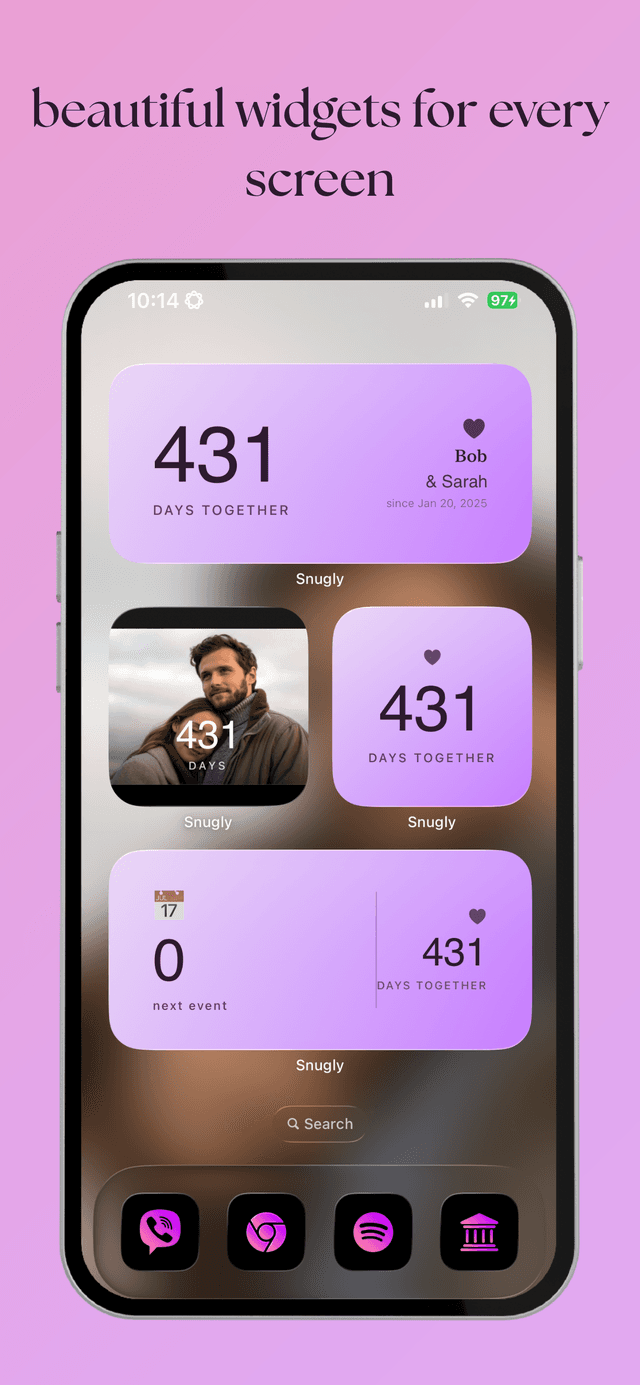 Multiple Snugly widgets on an iPhone home screen